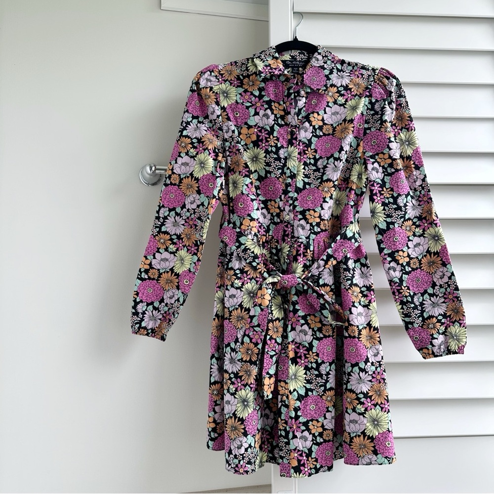 Miss Selfridge Ruched front mini shirt dress in retro floral